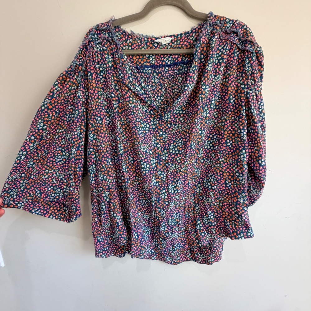 Caslon Floral V Neck Blouse Women XXL Flowy Raw Hem Light Cottagecore Indie